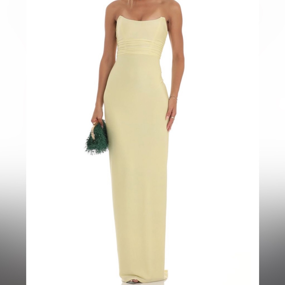 Lucy in the Sky Macey Corset Strapless Dress in Yellow Size Medium